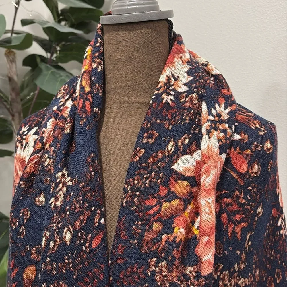 NWT Treasure & Bond All Over Rose Floral Print Crochet Lace Trim Scarf *Flawed